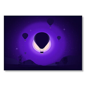 Sıcak Hava Balonları Dolunay Ve Mor Gökyüzü  Mdf Ahşap Tablo 35x50 cm