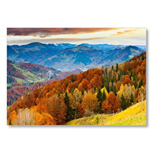 Sonbahar Renklerinde Orman Ve Dağlar  Mdf Ahşap Tablo 50x70 cm