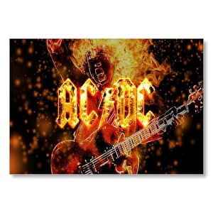 Acdc Elektrogitarist Ve Alevler  Mdf Ahşap Tablo 25x35 cm