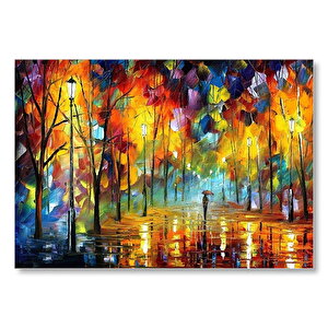 Ağaçlı Yolda Şemsiyeli Adam Yağlı Boya  Mdf Ahşap Tablo 35x50 cm