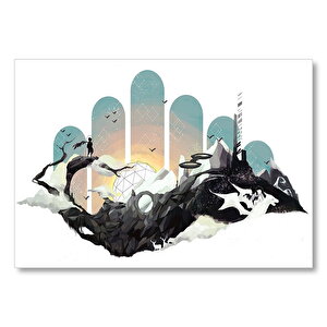 Fantastik Ülke Ve Kayalıklardaki Adam  Mdf Ahşap Tablo 25x35 cm