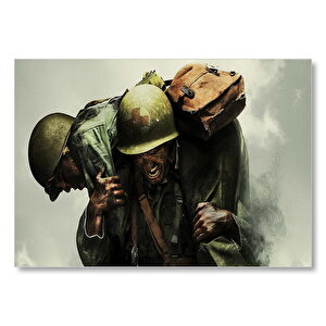 Yaralı Arkadaşını Taşıyan Asker  Mdf Ahşap Tablo 35x50 cm