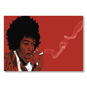 Jimi Hendrix Sigara İçiyor Kırmızı Zemin Çizim  Mdf Ahşap Tablo 50x70 cm