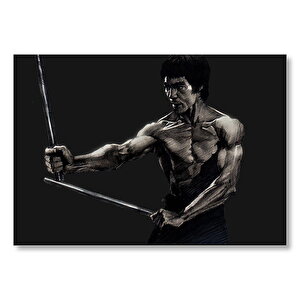 Bruce Lee Siyah Arka Plan Çizim  Mdf Ahşap Tablo 25x35 cm