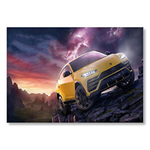 Lamborghini Urus Mor Gökler Ve Şimşekler  Mdf Ahşap Tablo 50x70 cm