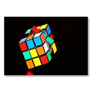 Rubik Küpü Siyah Zemin  Mdf Ahşap Tablo