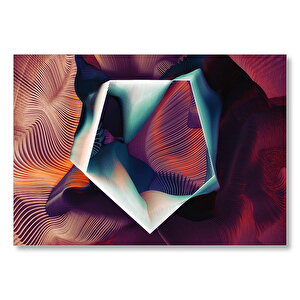 Yeşil Kırmızı Şeritler Dalgalar Beşgen  Mdf Ahşap Tablo 50x70 cm