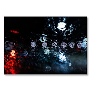 Yağmur Damlaları Gece Ve Işıklar  Mdf Ahşap Tablo 35x50 cm