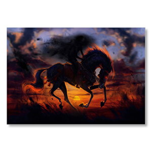 Günbatımında Mor Bulutlar Şeytan Ve Atı  Mdf Ahşap Tablo 50x70 cm