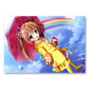 Anime Şemsiyeli Küçük Kız Ve Gökkuşağı  Mdf Ahşap Tablo 50x70 cm