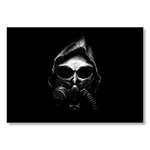 Apocalypse Gaz Maskeli Kurukafa Siyah Arka Plan  Mdf Ahşap Tablo 35x50 cm