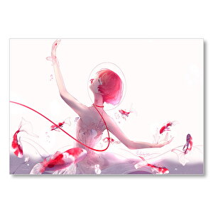 Anime Kızıl Saçlı Balerin Kız Ve Koiler  Mdf Ahşap Tablo 50x70 cm