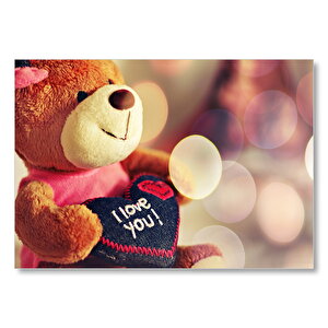 Teddy Bear Seni Seviyorum Kalpli  Mdf Ahşap Tablo 35x50 cm