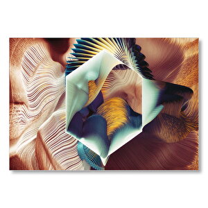 Renkli İçiçe Ve Paralel Katmanlar Altıgen  Mdf Ahşap Tablo 50x70 cm