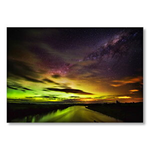 Yeni Zelanda Güney Işıkları Nehir Ve Bulutlar  Mdf Ahşap Tablo