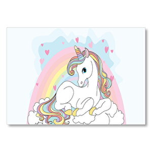 Unicorn Bulutlar Ve Kalpler  Mdf Ahşap Tablo 25x35 cm