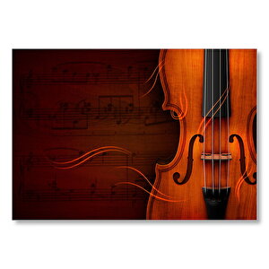 Violin Ve Arka Planda Notalar  Mdf Ahşap Tablo 35x50 cm