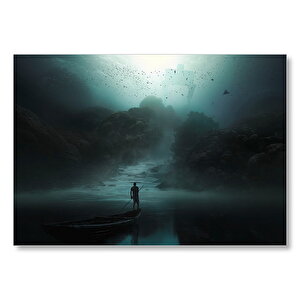 Sandaldaki Adam Ve Ufukta Su Altı Manzarası İllüstrasyon  Mdf Ahşap Tablo 35x50 cm