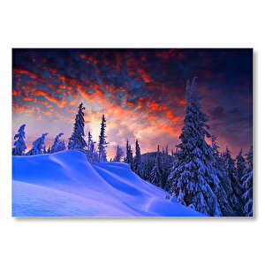 Karla Kaplı Tepeler Ve Mor Gökler  Mdf Ahşap Tablo 50x70 cm