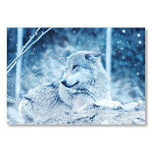 Kar Yağışı Altındaki Kurt  Mdf Ahşap Tablo 50x70 cm