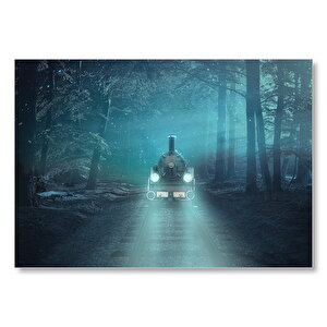 Ormandan Geçen Buharlı Tren  Mdf Ahşap Tablo 35x50 cm