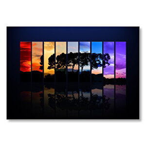 Yalnız Ağaç Günbatımından Şafağa Spektrum  Mdf Ahşap Tablo 50x70 cm