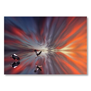 Mor Gökler Ve Leylekler Yansımalı Sürreal  Mdf Ahşap Tablo 25x35 cm