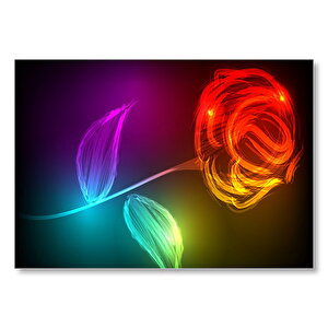 Neon Işıklarda Kırmızı Gül  Mdf Ahşap Tablo 35x50 cm