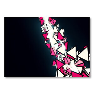 Siyah Zemin Pembe Beyaz Üçgenler  Mdf Ahşap Tablo 35x50 cm