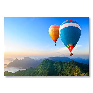 Yeşil Dağlar Ve Sıcak Hava Balonları  Mdf Ahşap Tablo 25x35 cm
