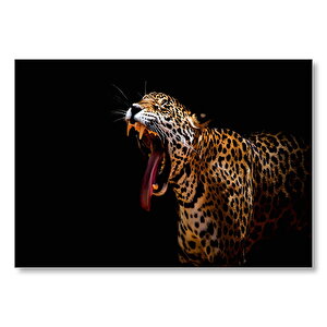Siyah Zemin Esneyen Leopar  Mdf Ahşap Tablo 25x35 cm