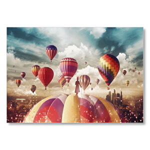 Sıcak Hava Balonları Ve Bulutlar  Mdf Ahşap Tablo 35x50 cm