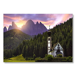 İtalya St Magdalena Kilisesi Orman Ve Dağlar  Mdf Ahşap Tablo 50x70 cm