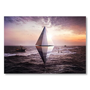 Günbatımı Deniz Kristal Üçgen 3d  Mdf Ahşap Tablo 25x35 cm