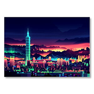 Tayvan Taipei Gece Manzarası Artwork  Mdf Ahşap Tablo 35x50 cm