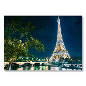 Seine Nehri Ve Eyfel Kulesi Gece  Mdf Ahşap Tablo 35x50 cm
