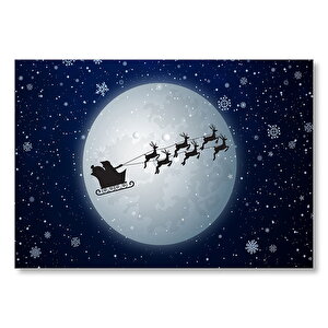 Dolunay Geyikler Kar Taneleri Ve Noel Baba  Mdf Ahşap Tablo 25x35 cm