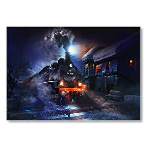 Gece Ve Buharlı Tren  Mdf Ahşap Tablo 35x50 cm