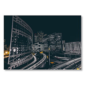 Şehir Işıkları Ve Yollar Karanlık Mod  Mdf Ahşap Tablo 35x50 cm
