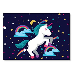 Unicorn Yıldızlar Gökkuşağı Ve Bulutlar  Mdf Ahşap Tablo 25x35 cm