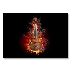 Alevler İçindeki Violin  Mdf Ahşap Tablo 35x50 cm