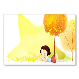 Sonbahar Ve Çocuk Çizim  Mdf Ahşap Tablo 50x70 cm