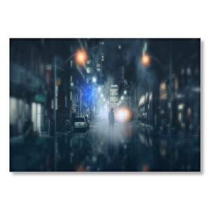 Şehir Yaşamı Flu Gece Manzarası  Mdf Ahşap Tablo 35x50 cm
