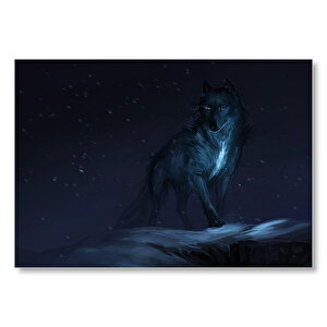 Gece Karanlıktaki Kurt  Mdf Ahşap Tablo 35x50 cm