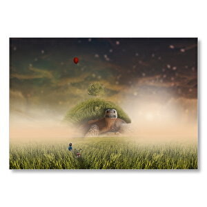 Kaplumbağa Sırtında Çayırlar Ve Ağaç İllüstrasyon  Mdf Ahşap Tablo 25x35 cm
