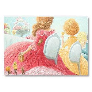 Yemek Masasında Kızlar Ve Fareler Dijital Art  Mdf Ahşap Tablo 35x50 cm
