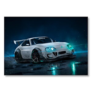 Beyaz Toyota Supra Drift  Mdf Ahşap Tablo 50x70 cm