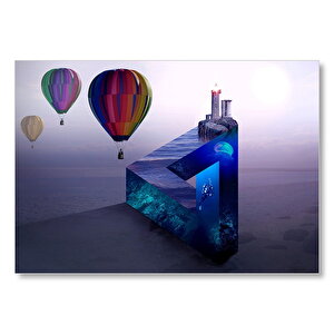 Sicak Hava Balonları, Deniz Feneri Sualtı Kompozisyon  Mdf Ahşap Tablo 50x70 cm