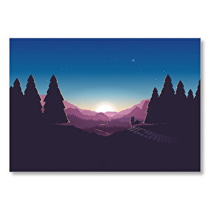 Günbatımı Ağaçlar Ve Tilki Minimal İllüstrasyon  Mdf Ahşap Tablo 25x35 cm