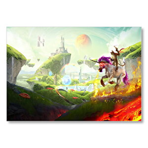 Çizmeli Kedi Ve Unicornun Şato Saldırısı  Mdf Ahşap Tablo 50x70 cm